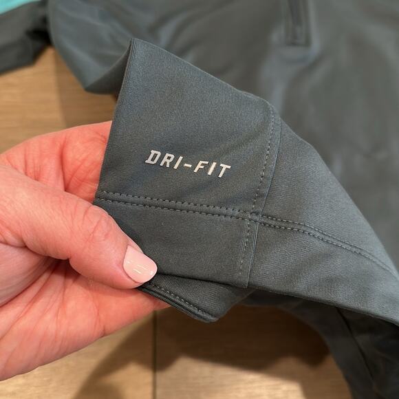 NIKE Gray Blue Dri-Fit Half-Zip Fleece Pullover Running Active Hoodie Size Large - Picture 10 of 13